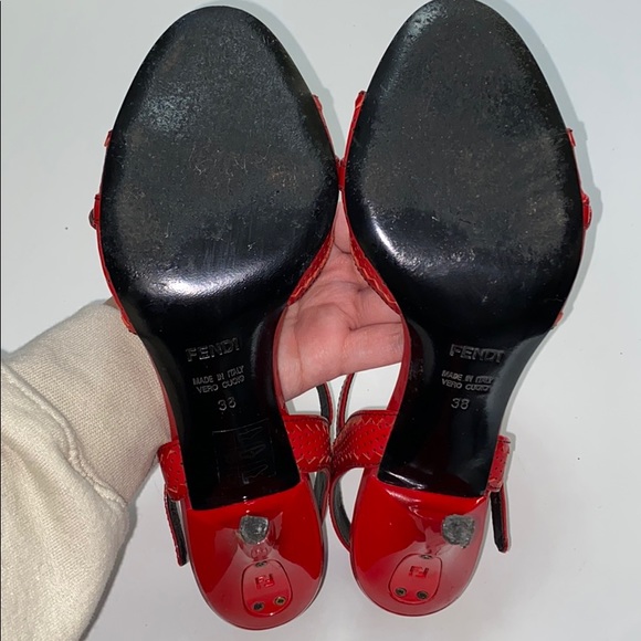 Fendi Red open toe heels with adjustable straps - Picture 11 of 13